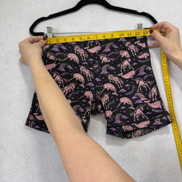 Lab MFG Shorts Womens Small 6 Black Pink Purple Unicorn Rainbow Yoga Compression - Picture 7 of 12